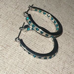 Avon Earrings Silver Tone Rhinestone Inside Outside Hoop Pierced Drop Dangle